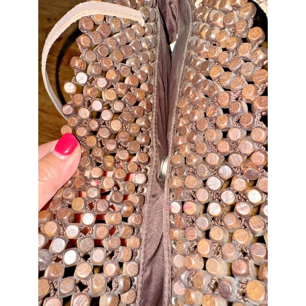 The Sak Wooden Bead Handbag Brown Handmade in Indonesia Boho Y2K Style - Picture 7 of 11